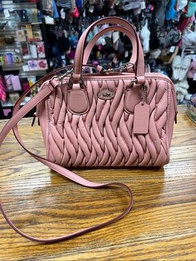 COACH | Mini Nolita gathered leather satchel crossbody purse hand bag dusty pink